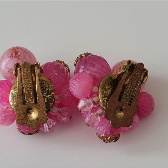 Earrings Vintage West Germany Bauble Pink Clip On Earrings #0117 - Picture 6 of 8